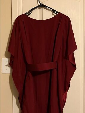 Suzi Chin Wine Red Midi Dress with Draped Sleeves